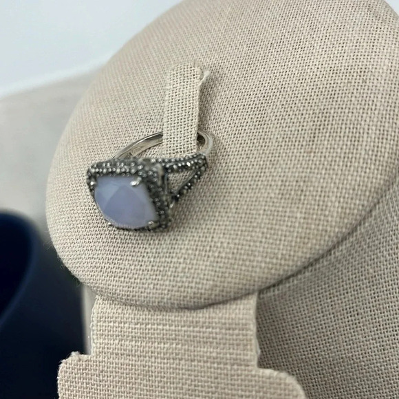 💎 Rare QVC Sterling Silver Gray Chalcedony & Marcasite Ring - Size 7 - Picture 7 of 17